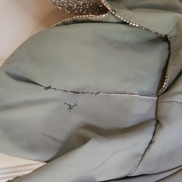 Beaded Deep V Neck Old Hollywood Gown in Sea Foam - Picture 11 of 16